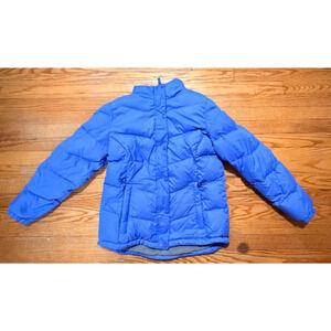 L.L. Bean Women's M Blue Goose Down Puffer Jacket Coat Full Zip Snap 276566